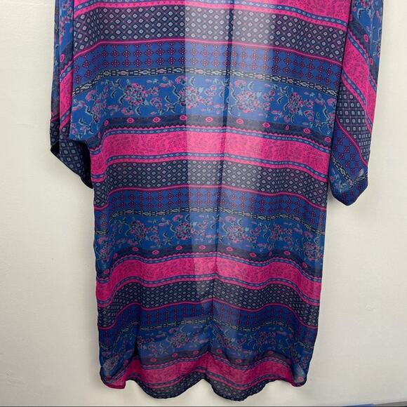 Pink & Blue Duster Cover Up Sheer Robe Wrap Beach Cover Wallflower - Picture 7 of 10